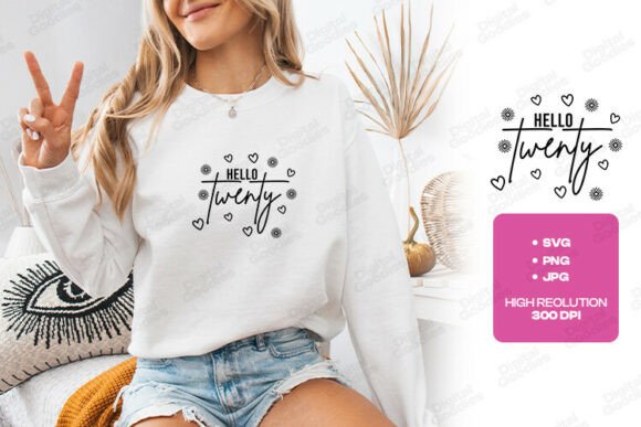 Hello Twenty Birthday Typography Design for Graphics and T-Shirt Designs