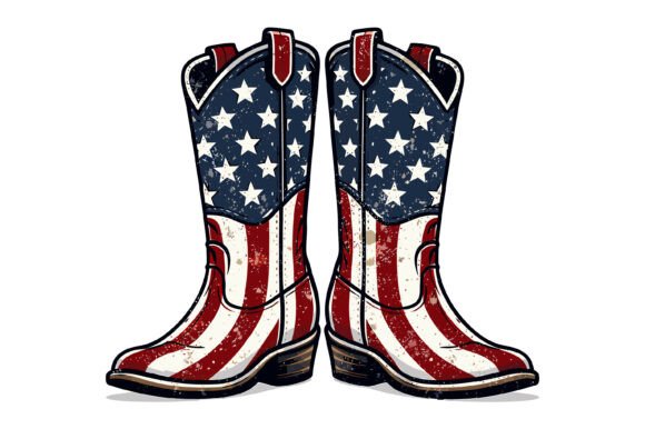Patriotic American Cowboy Boots Graphics for T-Shirt Designs
